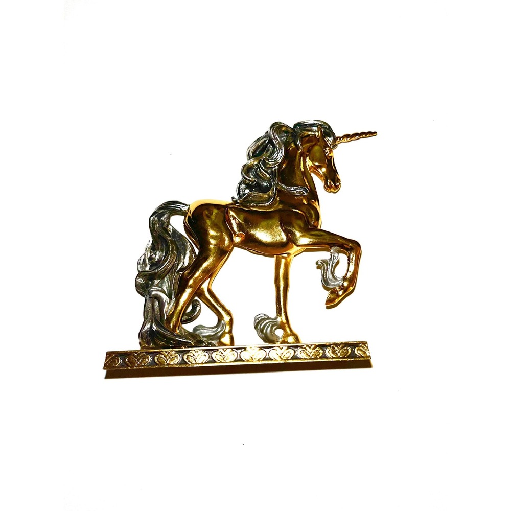 Franklin Mint 1991 Vintage Unicorn Figurine 24k Gold Plated Brass Sculpture